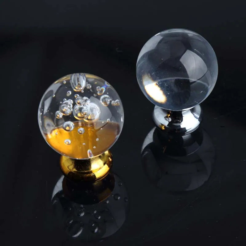 30mm glass ball drawer cabinet knobs pulls clear bubble crystal dresser win cabinet door handles knobs silver gold knobs pulls