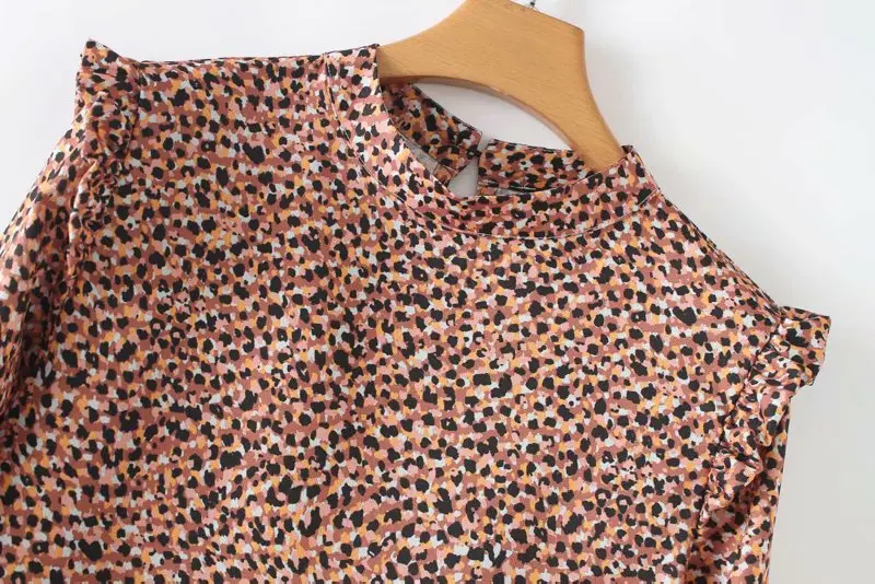 Vintage Mini Dress Pleated Ruffles Leopard Print OG0710