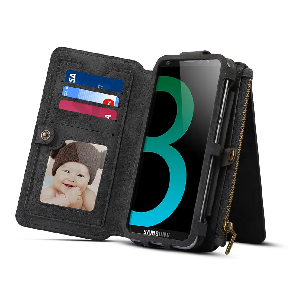 

Women Men Fashion Phone Bag For Samsung S9 Detachable Case with Ring Hook Card Slots Funda For Samsung A8 2018 High Quality