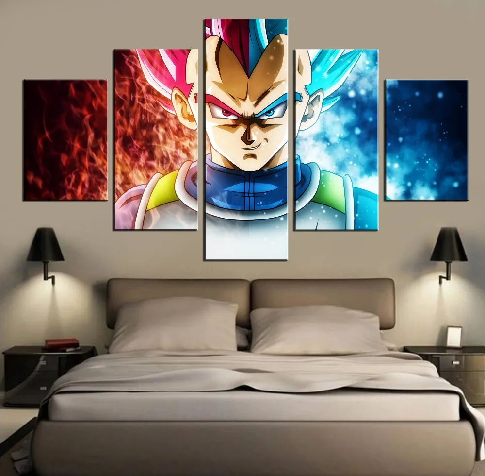 

5 Pieces Canvas Art Anime Dragon Ball Super Vegeta Painting Wall Art Modern Home Decor HD Print Modular Picture Artwork Framed