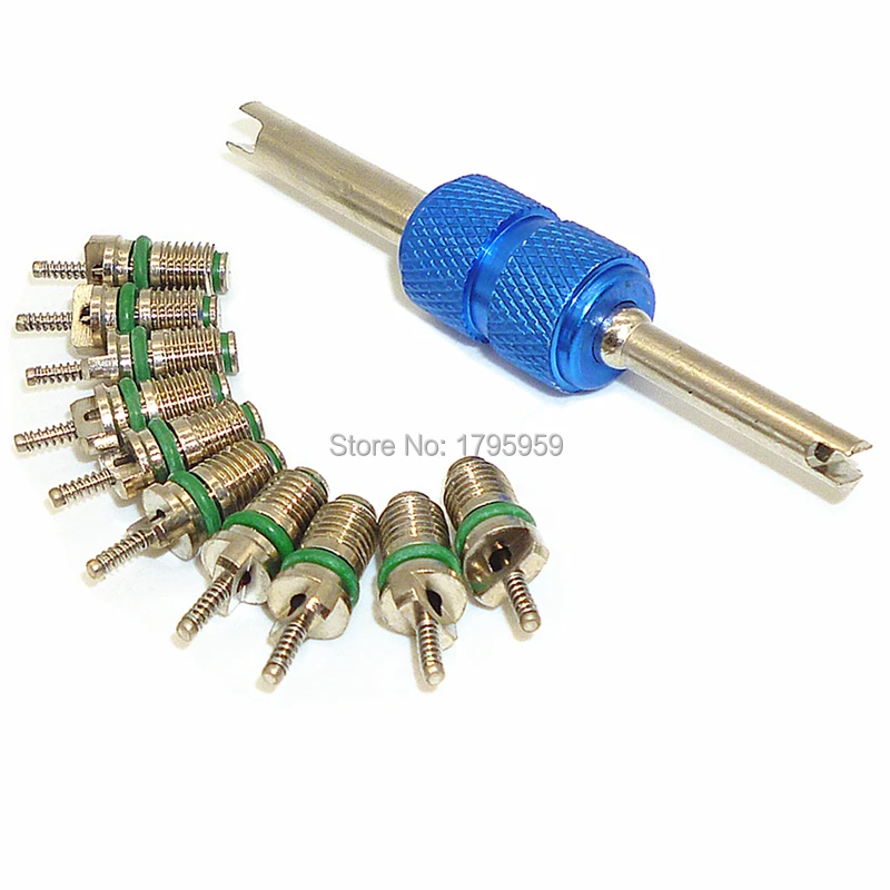 

10pcs Auto Air Conditioning R134A A/C Valve Cores With Valve Core Key Wrench Remover Repair Tool For R12 R134A AC HVAC System