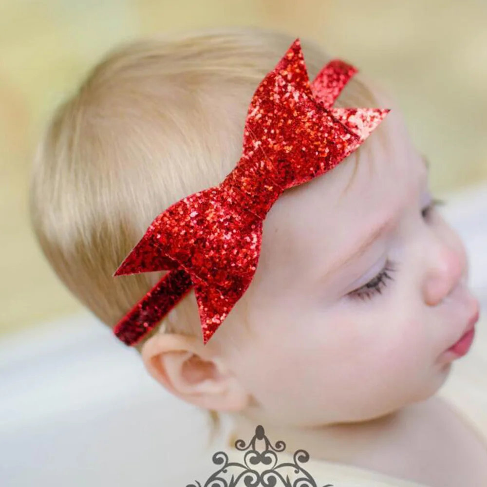 Baby Girls Hair Bowknot Headbands For Kids 2019 Solid Elastic Hair Band Glitter Hair Bow Hair