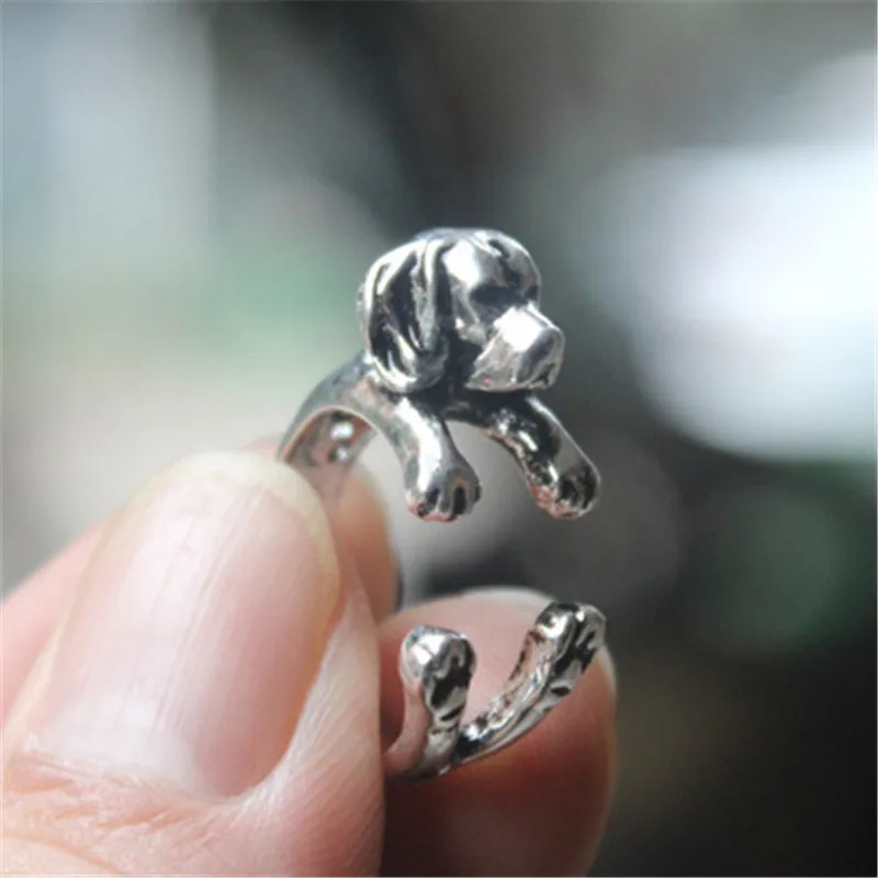 RONGQING 10pcs/lot Antique Silver Beagle Rings Lovely Dog Adjustable Animal Rings for Women 3