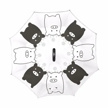 

Cute Little Pigs Windproof Reverse Umbrella C-Hook Double Layer Long Shank Inverted Creative Customized Rain Protection