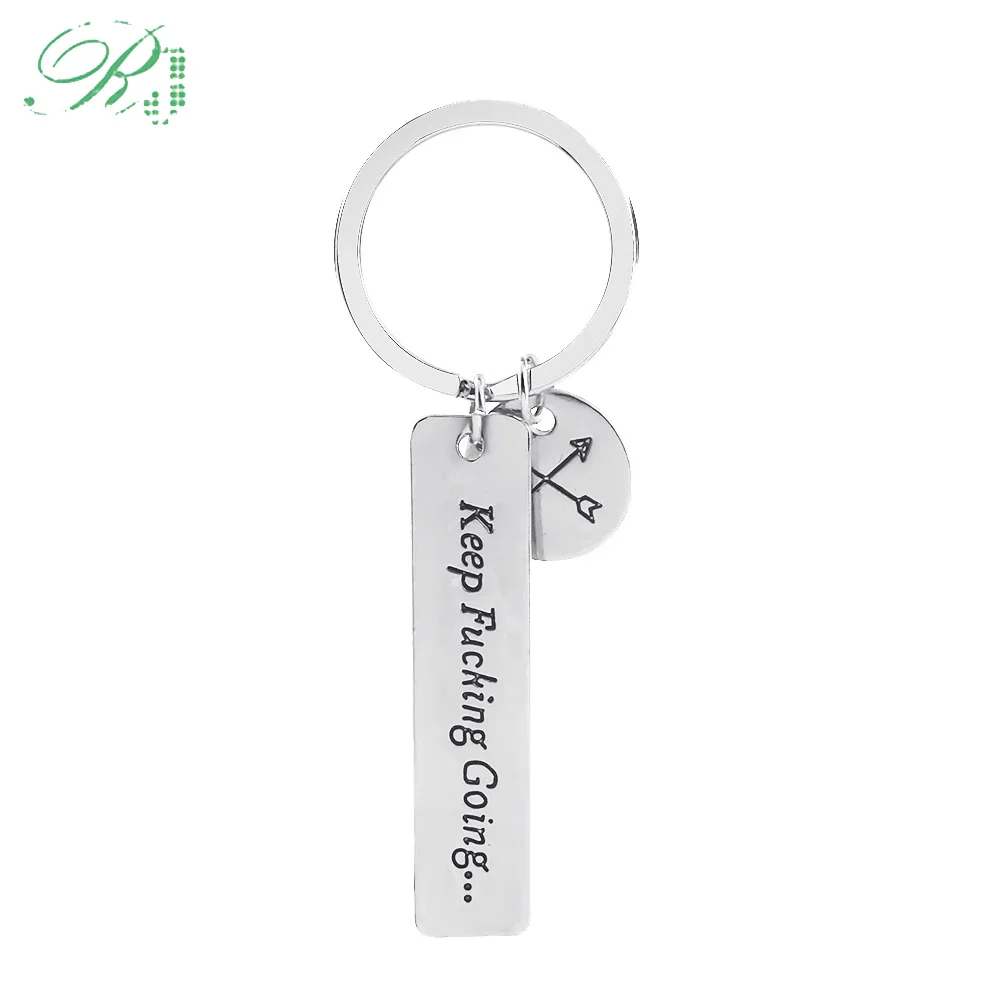 

RJ High Quality Inspirational Keep Going Keychains Motivational Brave Friend Encouragement Bangles Men Keyring Cosplay Jewelry