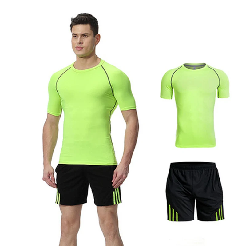 

Two Pieces Short Sport Suit Men Compression Clothing Running Shirt And Shorts Jogging Set Quick Dry Gym Fitness Sportswear