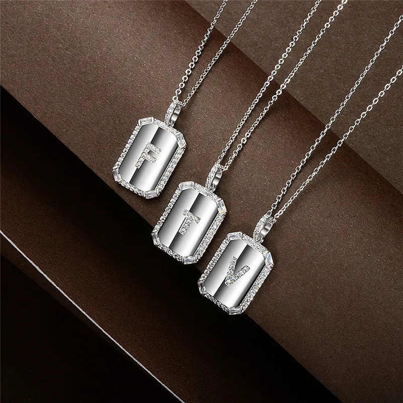 Микро проложить Циркон 26 букв квадратный кулон ожерелье для женщин алфавит имя ожерелье Модные ювелирные изделия