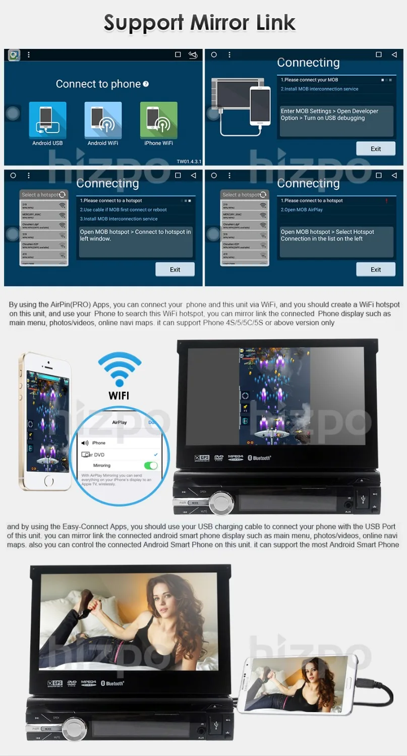 Android 9.0 HD 1024*600 Car DVD Player Radio For Universal Car Radio Monitor 4G WIFI GPS Navigation