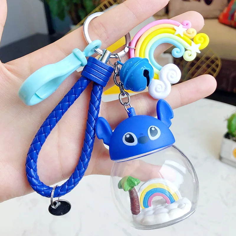

LED Light Pig Stitch Totoro Pokemon Keychain Creative Acrylic Transparent Cover Couple Keychain Trinket Porte Clef Bag Pendant
