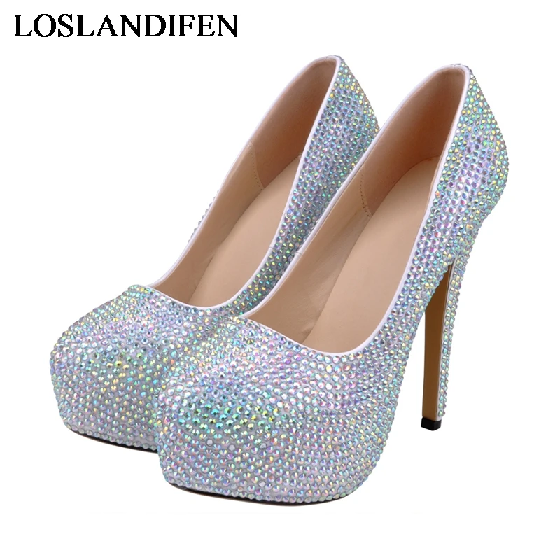 Luxury Sliver Green Pink Crystal Pumps Stiletto High Heels Jeweled