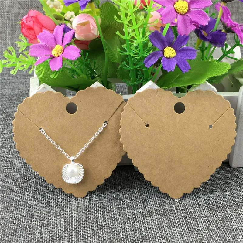 

50Pcs/Lot Heart Shape Earrings Necklace Card Handmade Kraft Paper Cardboard for Fashion Charm Jewelry Display Packing Card