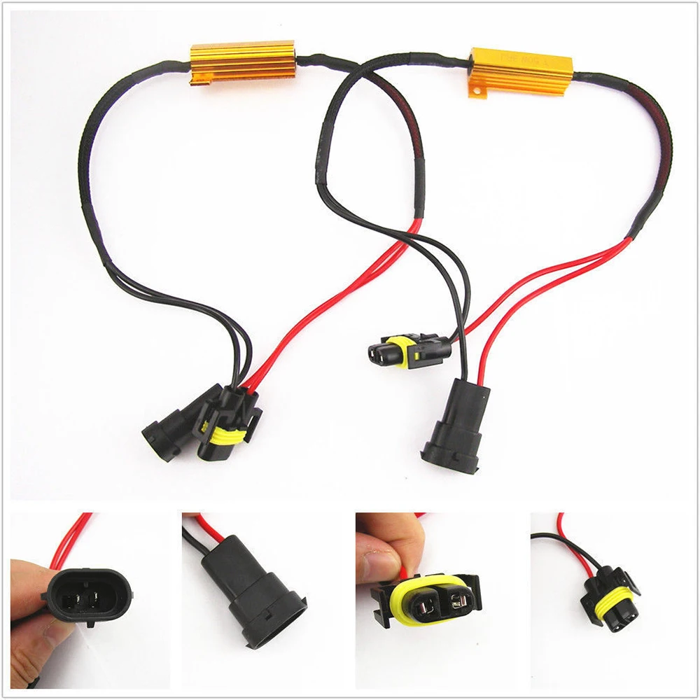 

2 PCS LED Gold Fixed Resistor H8 H11 LED DRL Fog Light 50W Load Resistor Error Free Decoder Cancel LED Fog Lamps Resistance Line