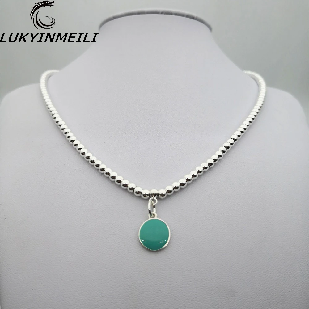 

TIFF 1:1 s 925 Sterling Silver Women's Necklace Pendant Jewelry Green Round Pendant Fashion Trend Women's Fresh Europe