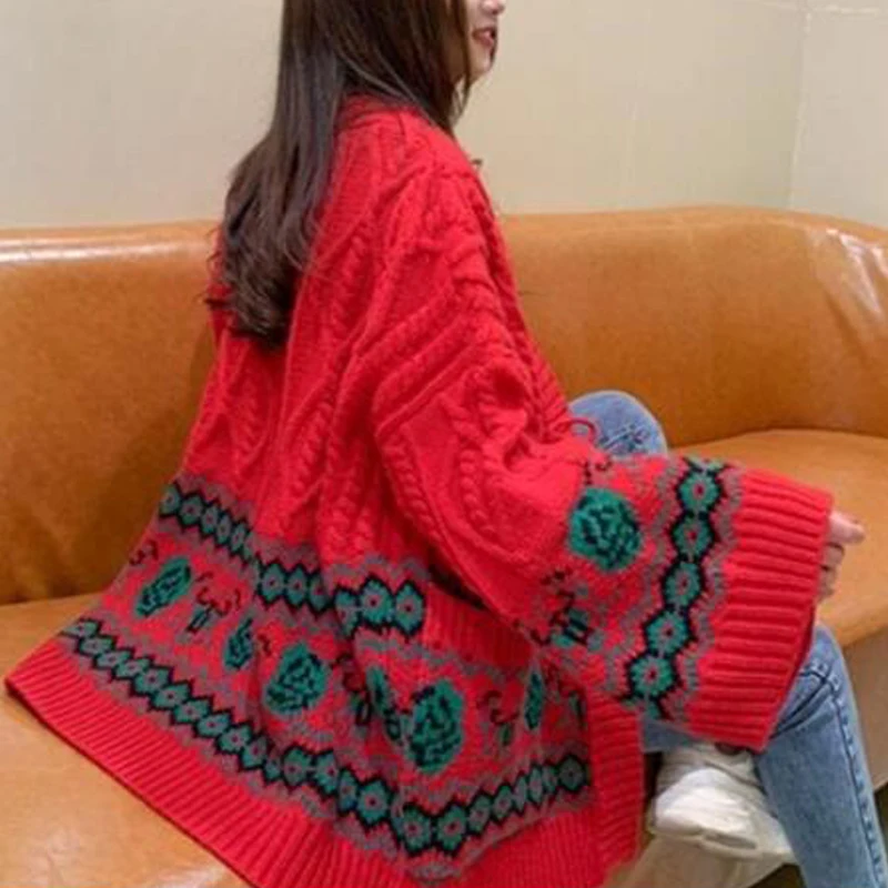 Hirsionsan женский свитер, Осень-зима, вязанный корейский Кардиган, Женский этнический свитер, свободная одежда, большие размеры, теплые женские топы