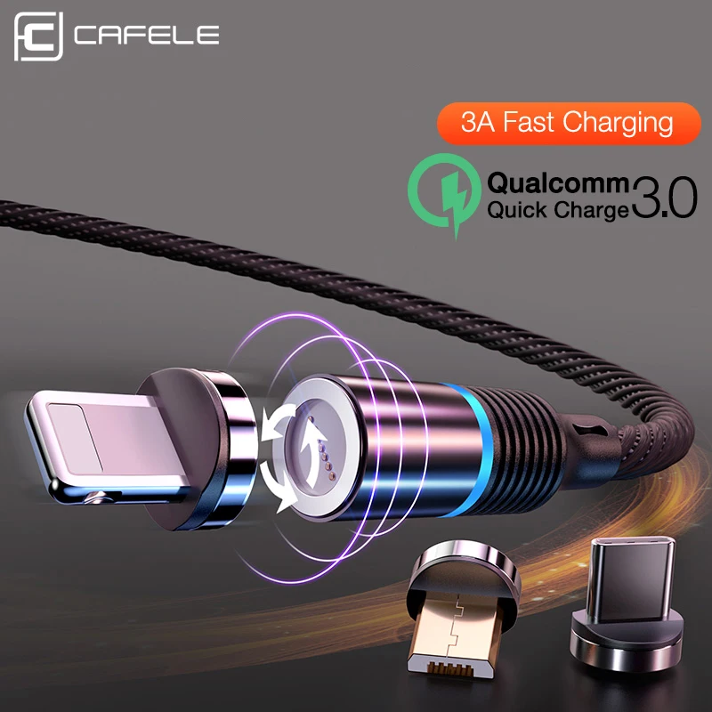 

CAFELE Magnetic Micro USB Cable for iPhone LED QC3.0 type C Braided Cable Charger for Samsung Xiaomi Huawei 1M 3A Fast Charging