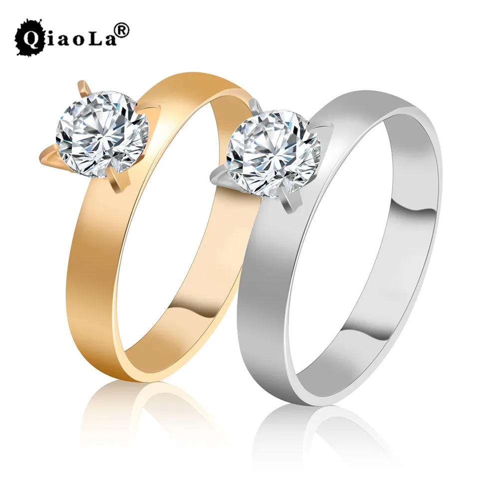 

Qiao La Luxury Shine Celebrity Stone Love Ring Stainless Steel Wedding Bands Ring for Women Antiallergic Jewelry Zircon Rings