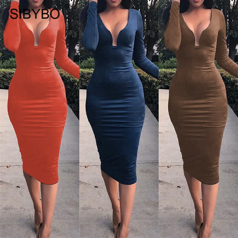 Buy Sibybo V Neck Knee Length Bodycon Dresses Women