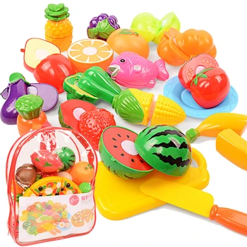 

Backpack Pretend Play Kitchen Toys Miniature Food Fruits and Vegetables Cutting Toys Kids Educational Toys for Children Gifts