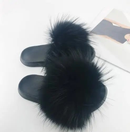 

Fox Hair Slippers Women Fur Home Fluffy Sliders Plush Furry Summer Flats Sweet Ladies Shoes Large Size 44 Hot Sale Cute Pantufas