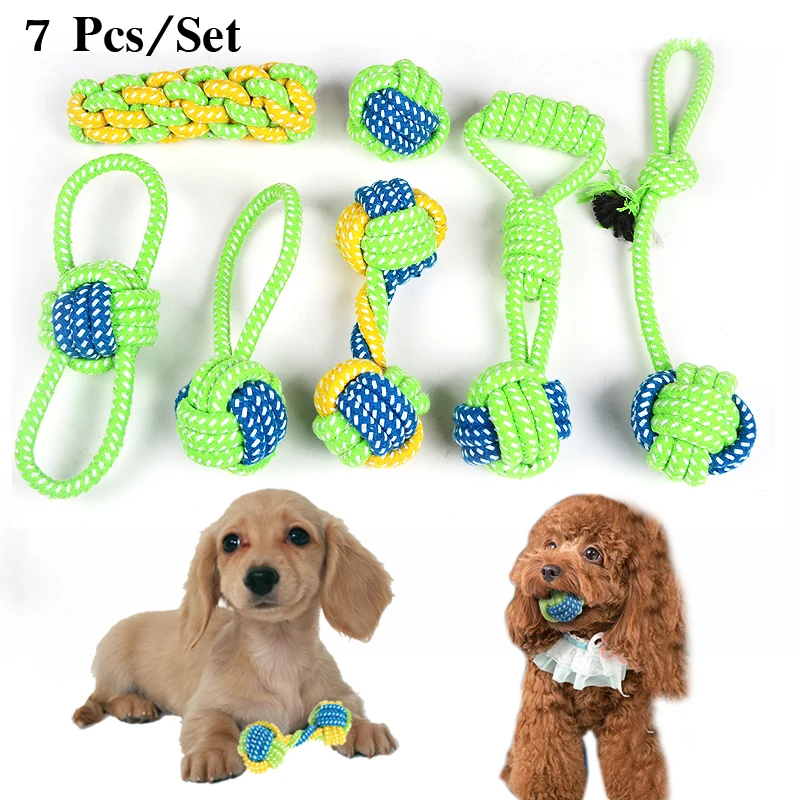 

7 pcs/Set Pet Dog Chew Toy for Small Dogs Chihuahua Yorkshire Rope Ball Puppy Chew Teething Toys Teeth Cleaning Pet Playing Ball