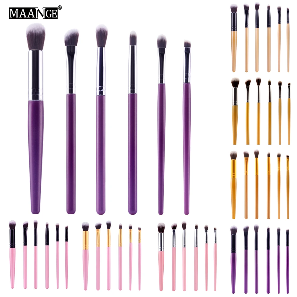 

6 PCS Handle Eye Makeup Brushes Professional Flat Angled Brush Pincel Maquiagem Cosmetics Make Up Brushes Set Hairbrush Kits