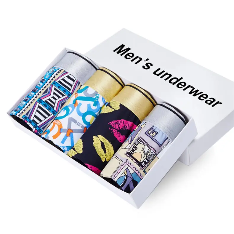 4PCS Lot Mens underwear ice breathable male boxers short print Mens bodysuit under pant Nylon Spandex Fit Size L-2XL Muls Brand-17