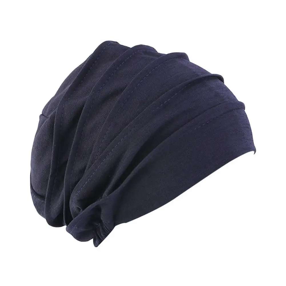 Модный тюрбан шляпа для женщин толстый стрейч хлопок Головные уборы Шапки для химиотерапии жалюзи шляпа для женщин 8 цветов - Цвет: Navy Blue