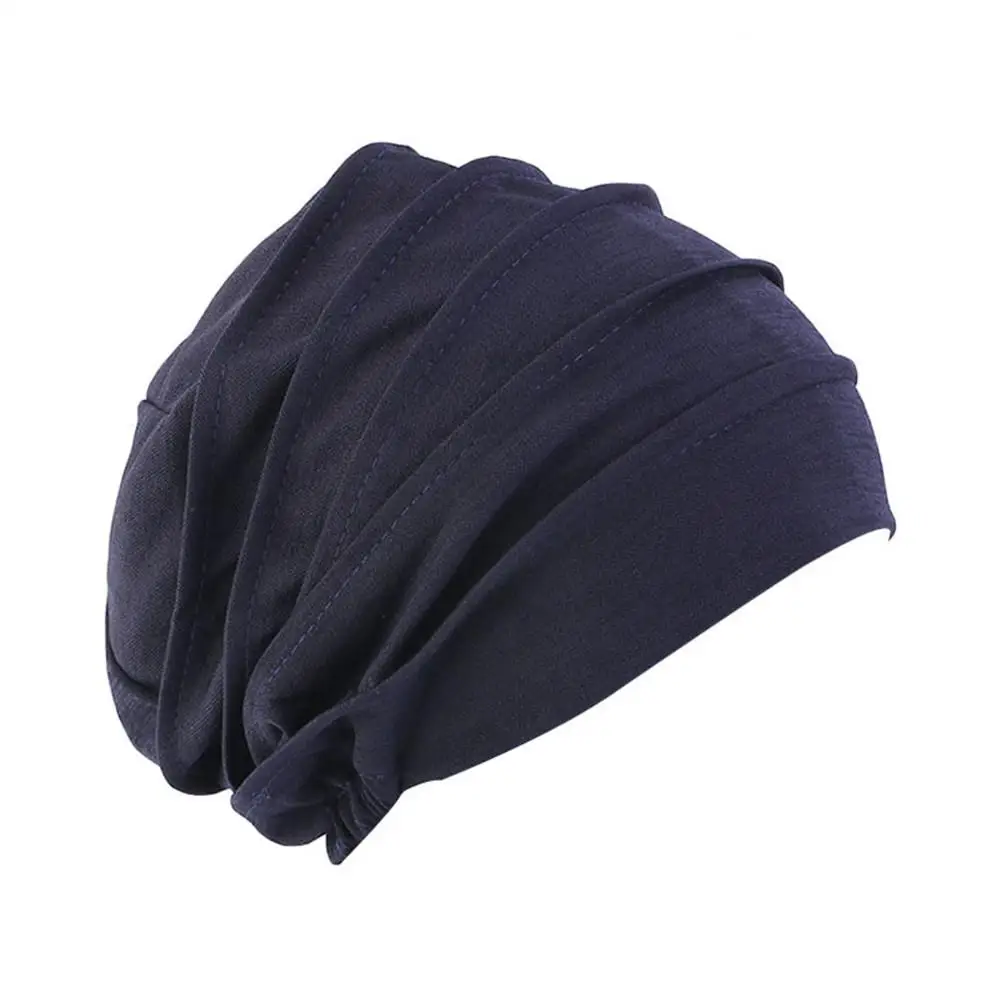 Navy Blue Модный тюрбан шляпа для женщин толстый стрейч хлопок Головные уборы Шапки для химиотерапии жалюзи шляпа для женщин 8 цветов - Цвет: Navy Blue