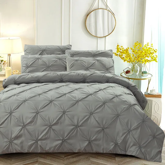 2 3pcs Luxury Duvet Cover Sets Pinch Pleat White Black Grey Red Blue Bedding Set Twin Full Queen King Size No Filling Sheet