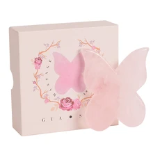 Натуральный розовый кварц бабочка Gua Sha+ Подарочная коробка спа скребок для иглоукалывания массажный инструмент для лица массаж спины ног