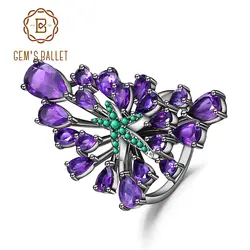 GEM'S BALLET 6.18Ct натуральный аметистовый драгоченный камень коктейльное кольцо 925 пробы Серебряный винтажный, готический, в стиле панк кольцо