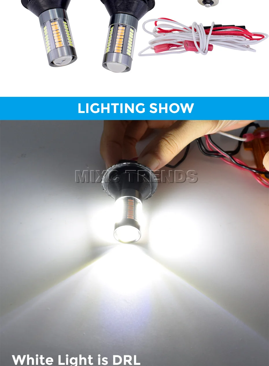 1Set Dual Color Switchback LED DRL Turn Signal Light 12V 1156 BA15S BAU15S T20 7440 LED Bulb with Load Resister Car Running Lamp