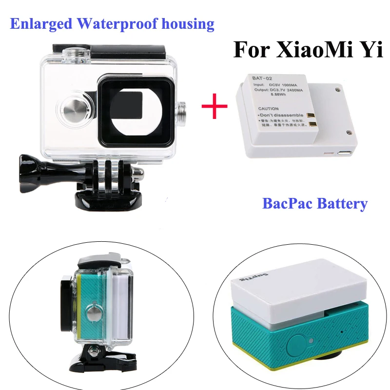 Goedkoop XiaoMi yi Externe bacpac batterij + Vergrote Waterdichte behuizing case Box voor Xiaomi Yi sport camera accessoires