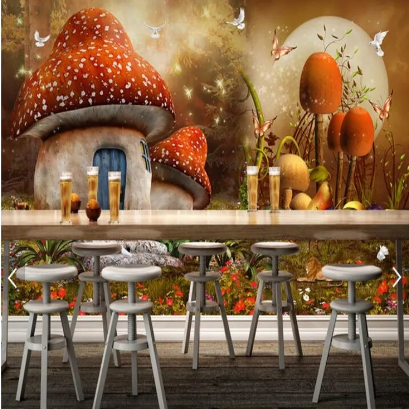 papel-de-parede-Custom-3D-wallpaper-cartoon-fairy-fantasy-mushroom-house-children-s-room-sofa-TV (3)