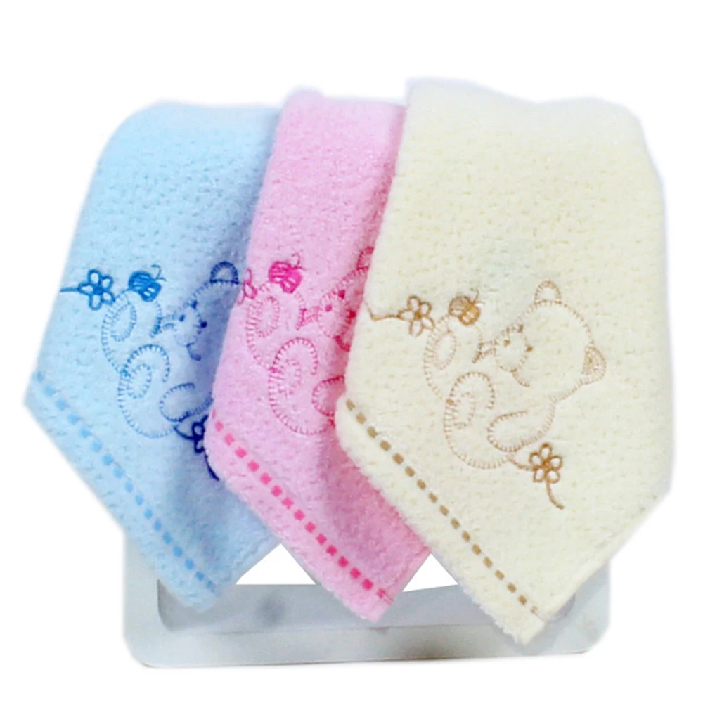 100 Cotton Small Face towel Embroidered Woven Bear pattern Children's Towel Blue Pink Healthy