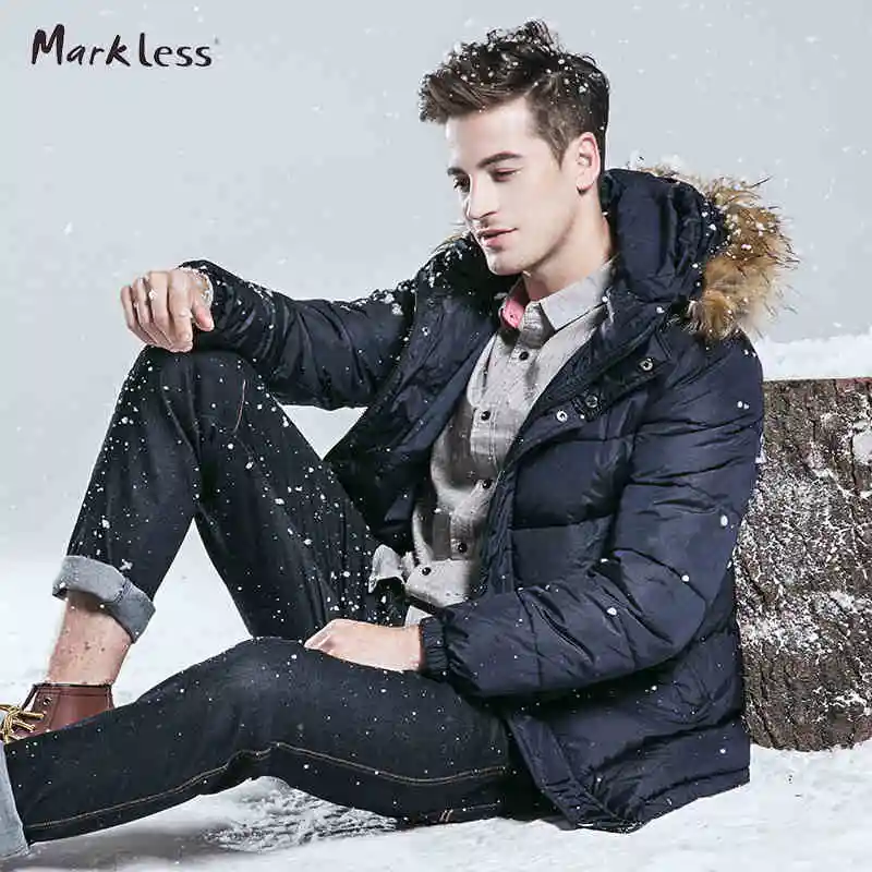 Markless 2016 Men Cotton Coats Men s Brand Clothing With Fashion Fur Hooded Parkas Casual Man