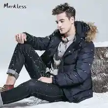 Markless 2016 Men Cotton Coats Men’s Brand Clothing With Fashion Fur Hooded Parkas Casual Man Winter Outerwear