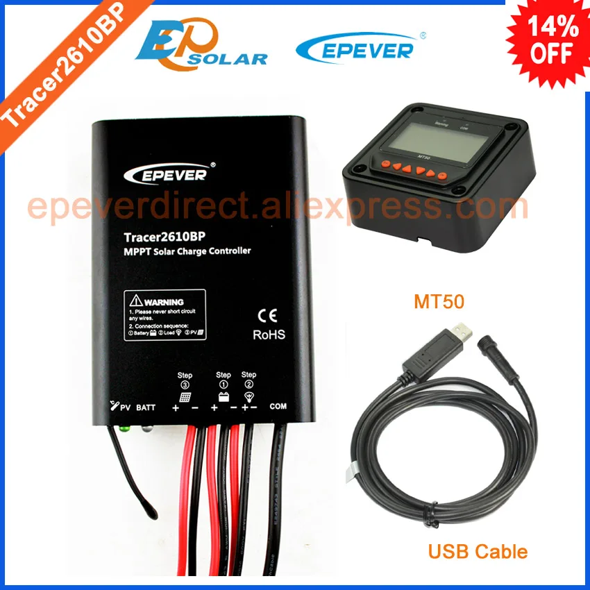 

Tracer2610BP with MT50 remote meter and USB cable solar portable regulator 10A 10amp,meter not apply to lithium battery