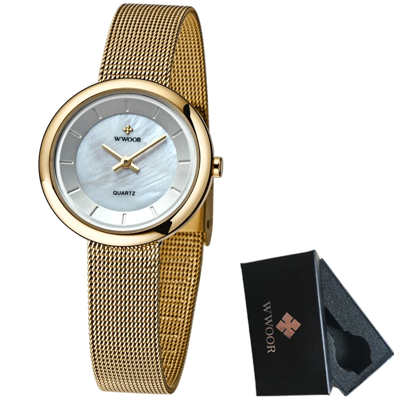 

Luxury Brand WWOOR Women Watches Fashion Bracelet Dress Quartz Watch Women Ultra Thin Gold Watch Casual Clock Relogio Feminino