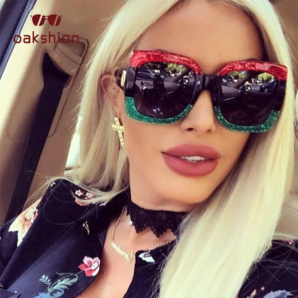 

Oakshion Women Vintage Oversized Frame Square Sunglasses Fashion Brand Designer Rhinestone Bling Sun Glasses Shades Oculos desol