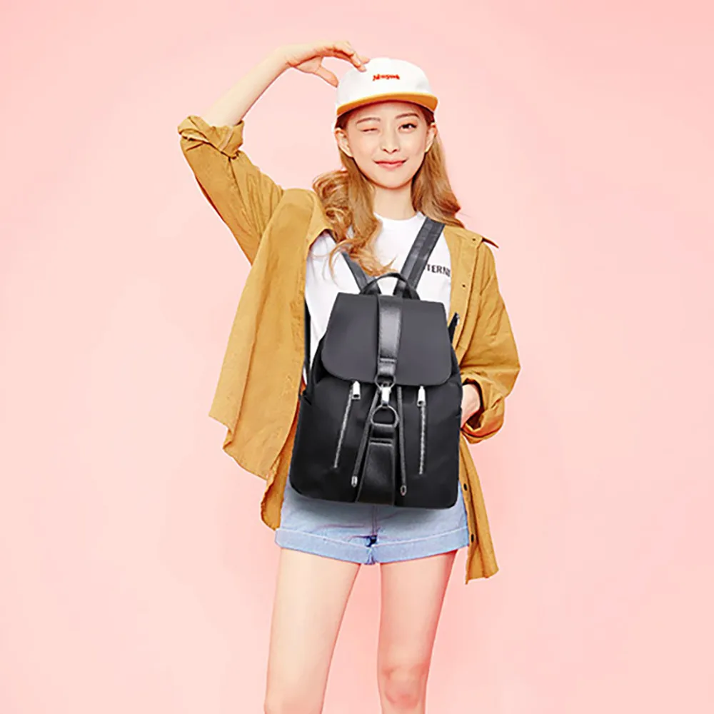 

Casual Backpack PU Leather Symmetrical Zipper Decoration Backpack Bucket Bag Drawstring Fashion Hook Fashion Backpack