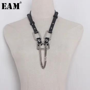 

[EAM] 2020 New Spring Solid Color Split Joint Leather Square Buckle Belt Women Necklace Accessories Fashion Tide All-match JA551