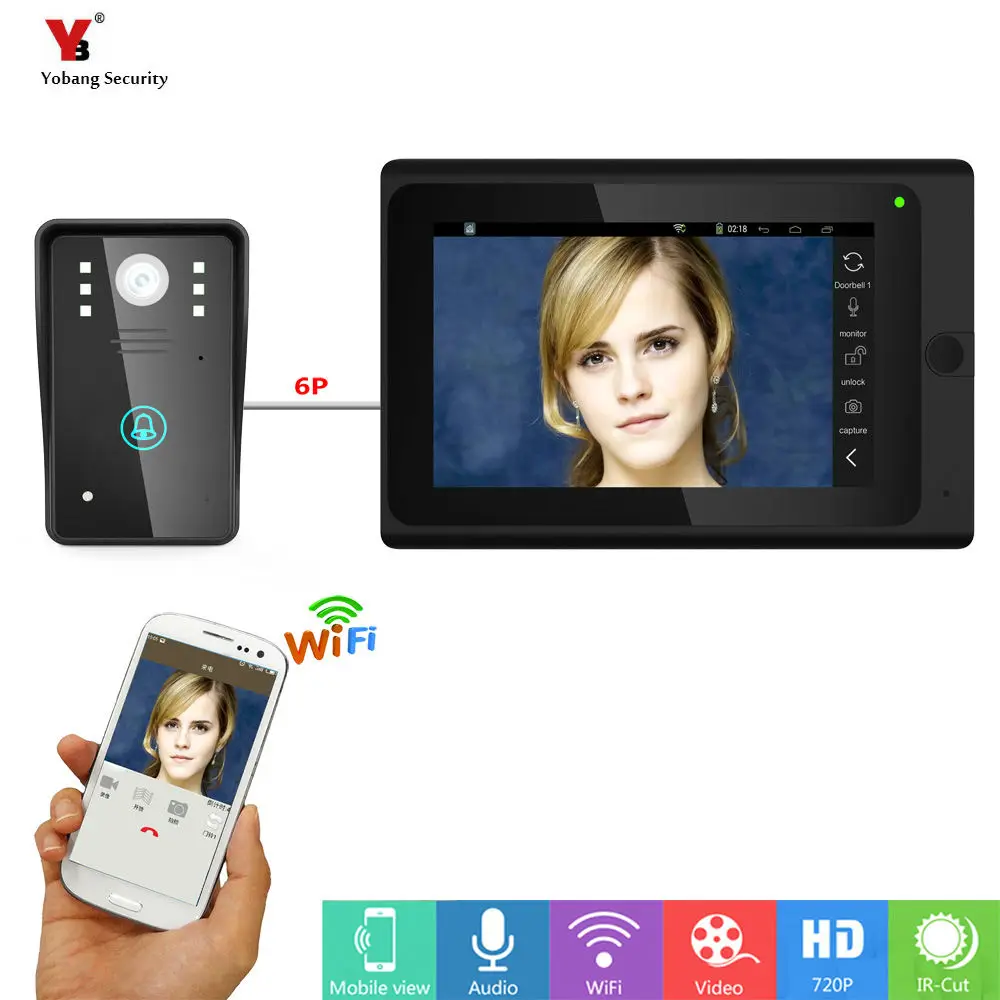 YobangSecurity 7 дюймов Цвет Видео Запись Wi Fi видео дверные звонки с 1000TVL проводной камера ночное видение