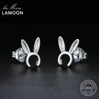 

LAMOON 2017 New Wiredrawing Lovely Little Lopunny Rabbit 925-Sterling-Silver Stud Earrings Fine Jewelry For Women Gift LMEY229