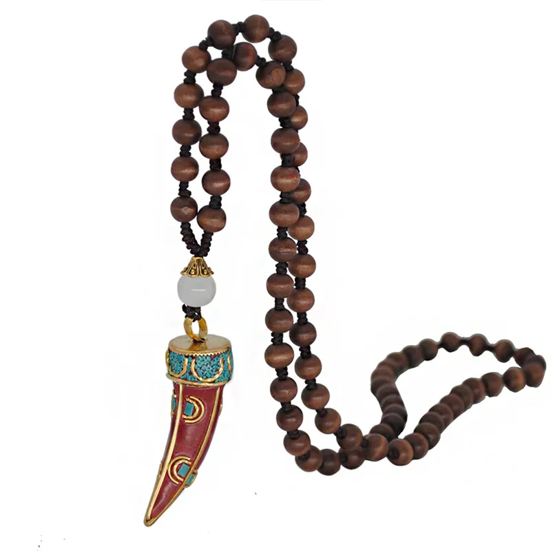 

Nepal Tibetano Buddhist Mala Wood Bead Necklace Ethnic Sweater Chain Statement Long Necklaces & Pendants for Women Men Sieraden