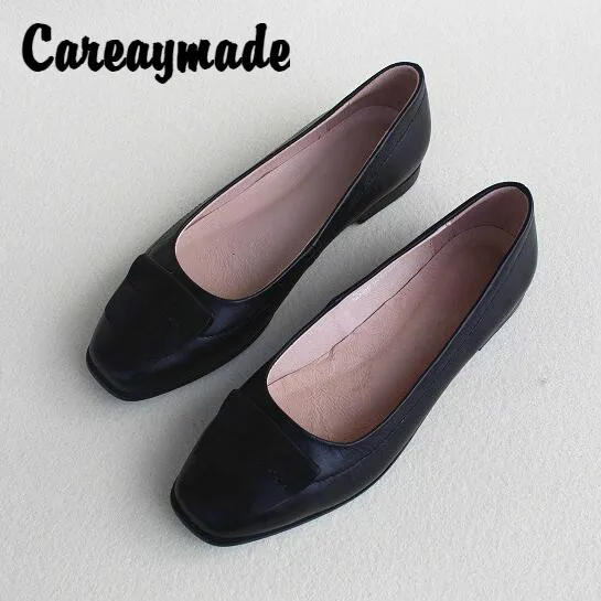 

Careaymade-Square Head and Flat Bottom Work Commuter Single Shoes,Shallow Mouth Soft Bottom Cattle Leather Breathable Lady Shoes