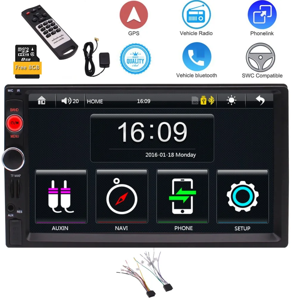 

Double Din Car Stereo 7 Inch Digital Capacitive Touch Screen In Dash Car Radio GPS Navigation Support Bluetooth USB/FM Radio/TF