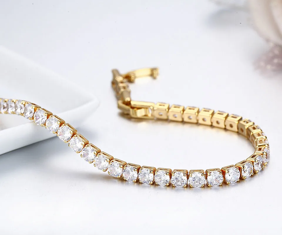 Cluster Round CZ Tennis Chain Gold Color Bracelet& Bangles For Women Girls Gift Jewelry Braceletes pulseras bracciali donna