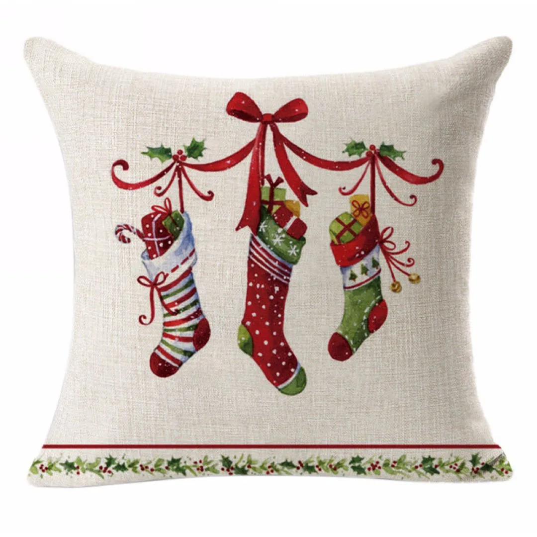 

New Year's Gift Christmas Elk Linen Printed Pillowcase Christmas Tree Home Sofa School Cushion Pillow Cover Home Textile