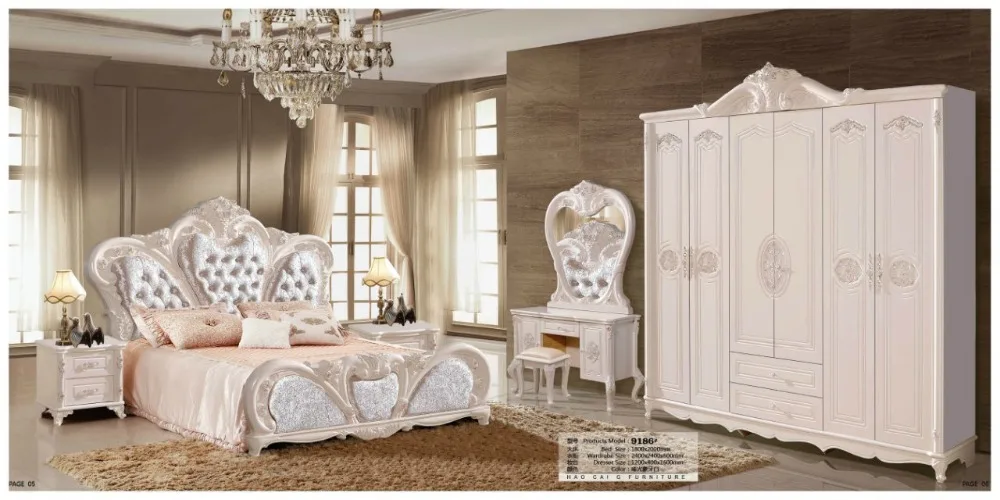 الحديث الأوروبي الصلبة الخشب سرير أزياء منحوتة الجلود نوم مجموعة الأثاث الفرنسي ضخم HC0095